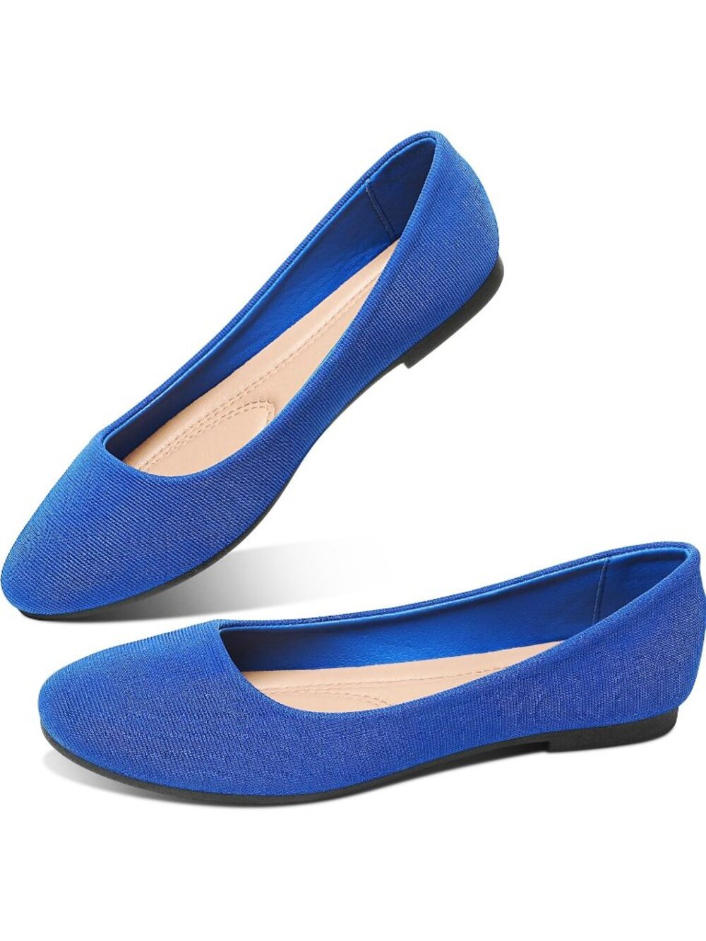 Women's Blue Ballet Flats Round Toe Textile Slip On Causal Dress Shoes